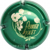 Capsule Perrier-Jouet Fond vert, nom en or, petit dessin, fleurs rosées