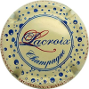 Capsule Lacroix Fond crème, cercle bleu, rouge sur contour