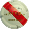 Capsule Mumm Cordon rouge en or, fond crème, barre rouge