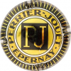 Capsule Perrier-Jouet Jaune pâle, noir et or pâle. Contour rayé